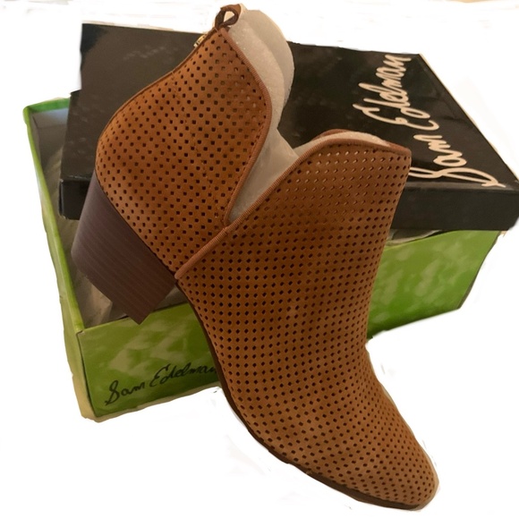 Sam Edelman Reo Camel Perforated Leather suede Booties in size 10.5  NWB